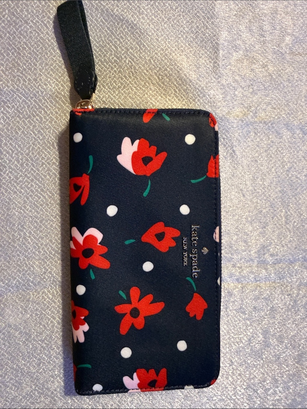 kate spade Navy Floral Zip wallet with Red & Pink Flowers